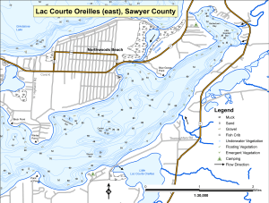 Lac Courte Oreilles (east) Topographical Lake Map